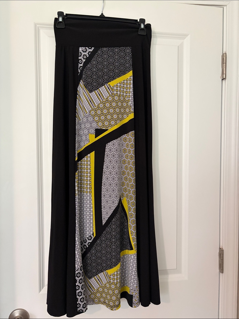 new directions Black Maxi Skirt with Yellow and White Geometric Paneling